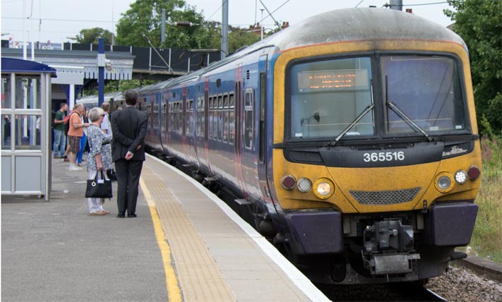 First Capital Connect class 365516 at Biggleswade railway station 5th of August 2014