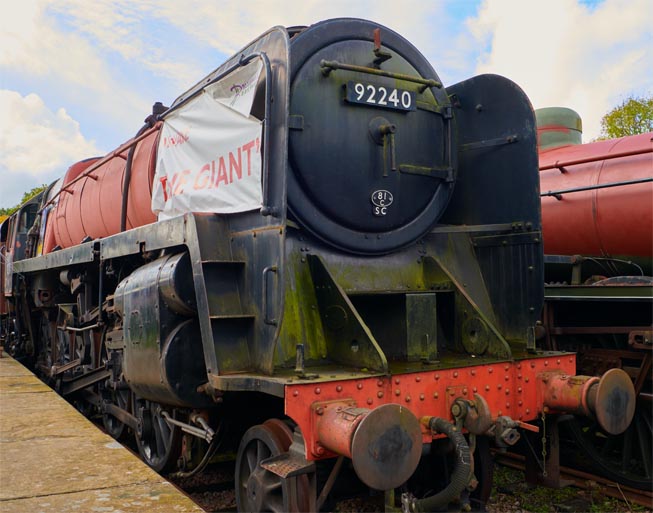 9F 92240 on display awaiting restoration in  Horsted  Keynes station