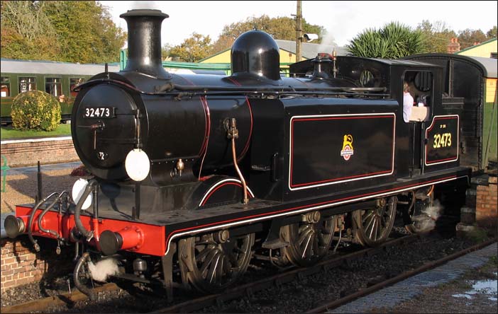 32473 in British Railways lined black at Horsted Keynes station in 2006