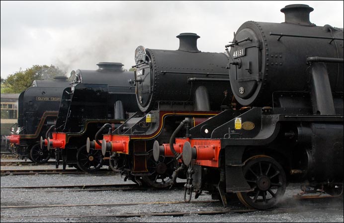 Four steam locomotives on shed 