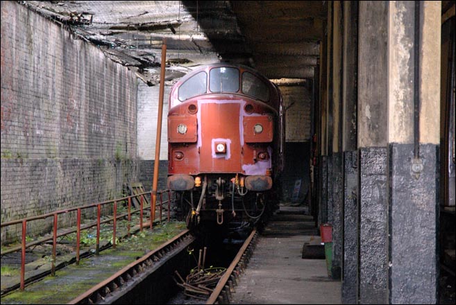 class 37 was in the old part of Carnforth steam shed in 2008