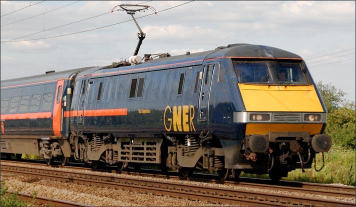 GNER class 91109 in August 2007 when was it named The Samaritains at Conington on the ECML. 