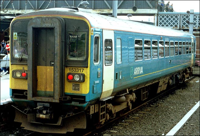 Arriva class 153317 in one of the bays at Doncaster 
