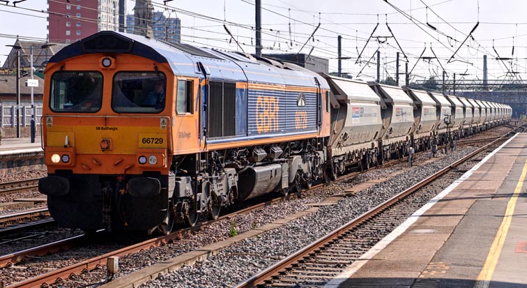 GBRf class 66729 Derby County at Doncaster station on the  7th of September 2021