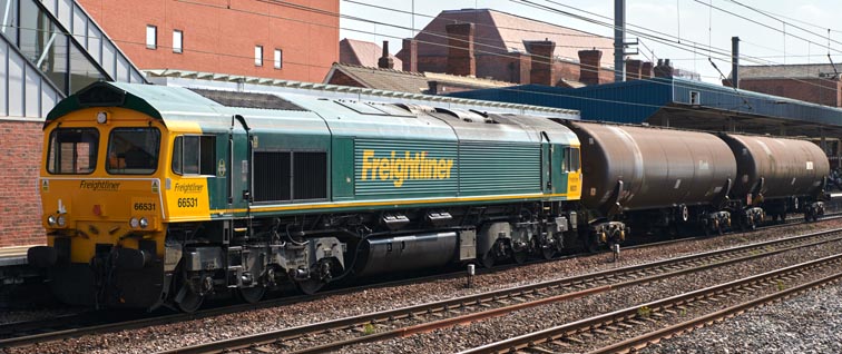 Freightliner class 66531 on the Ipswich freightliner Depot to the Lindsey Oil Refinery train at Doncaster 