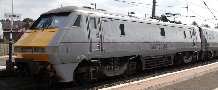 East Coast class 91126 at the rear of a up train to Kings Cross 