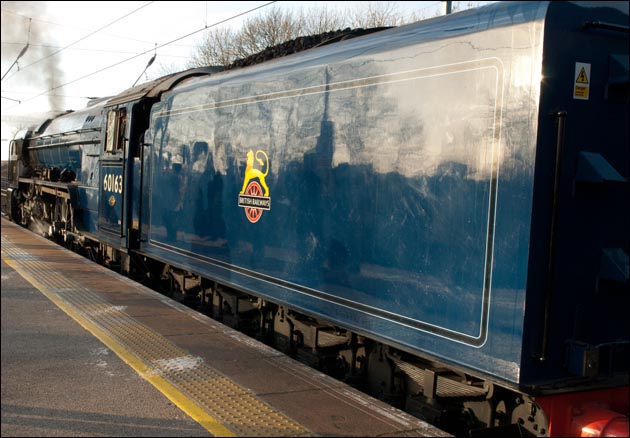 Tornado in early British Railways blue at Huntingdon railway station in 2012