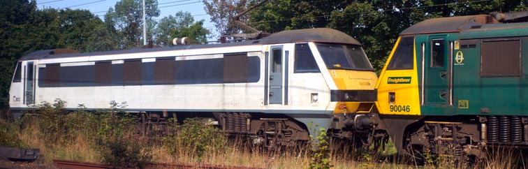 Class 90012 still in its Greater Anglia colours and Freightliner 90046