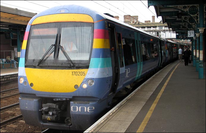 ONE class 170205 in platform 3b at Ipswich station in 2005 
