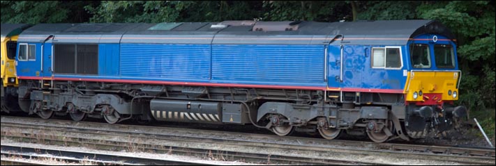 Class 66414 In plain blue colours at Ipswich in 2012