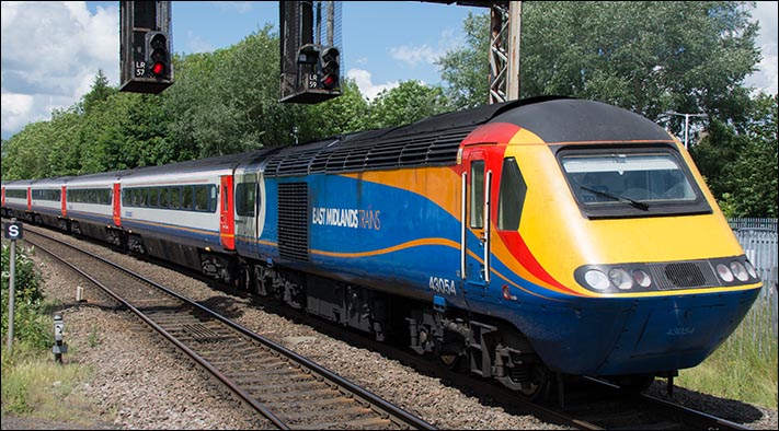 East Midland Trains HST 43054 with a train with a failed HST on the other end on the 10th of June 2014 