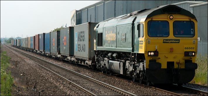 Freightliner Class 66502 Basford Hall Centenary 2001 at Funthams Lane at Kings Dyke in 2010