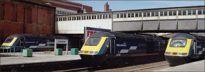 *Three Midland Mainline HSTs in Leicester station*
