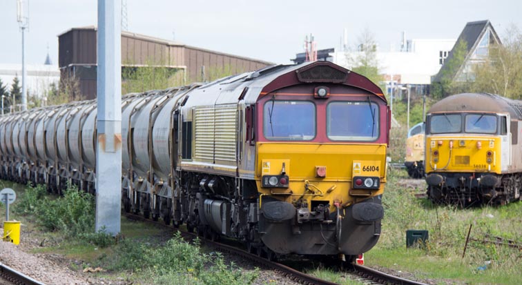 DB class 66104 at Leicester  on the 22th April  2015 