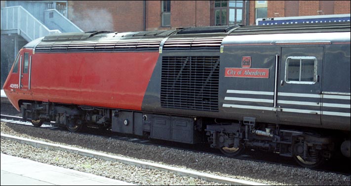 This ex Virgin Cross Country power car City of Aberdeen was unbranded at the rear of a train in Leicester station