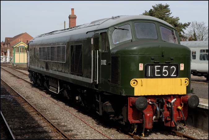 D182 in BR green light engine at Dereham station on Friday 19th March 2010