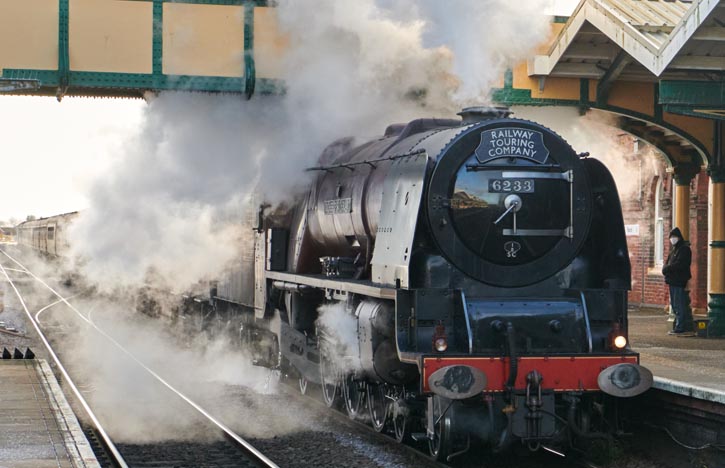 Duchess of Sutherland no.6223 on The Worcester Christmas Fayre  from Norwich to Worcester Shrub Hill at March station 