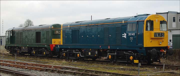 Class 20s with 20 142 in BR blue and 20 199 BR green 
