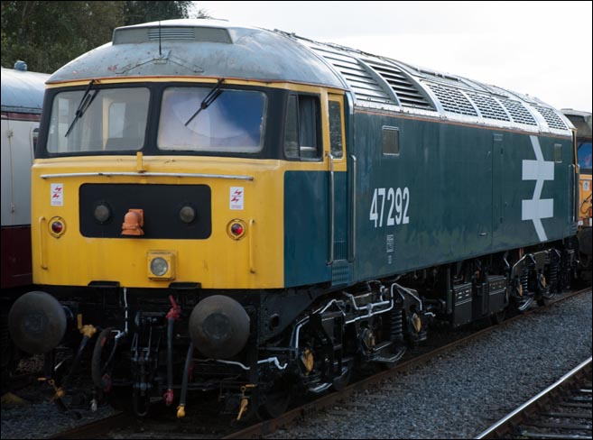 Class 47 292 with large BR arrows at Dereham on Friday 21st of September 2012 
