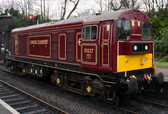 Class 20227 in London Trainsport colours at Sherringham 