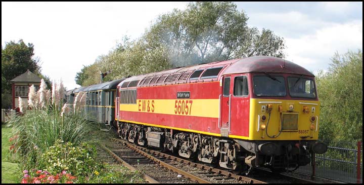 EW&S Class 56057 into Orton Mere station on the Nene Valley Railway in 2004