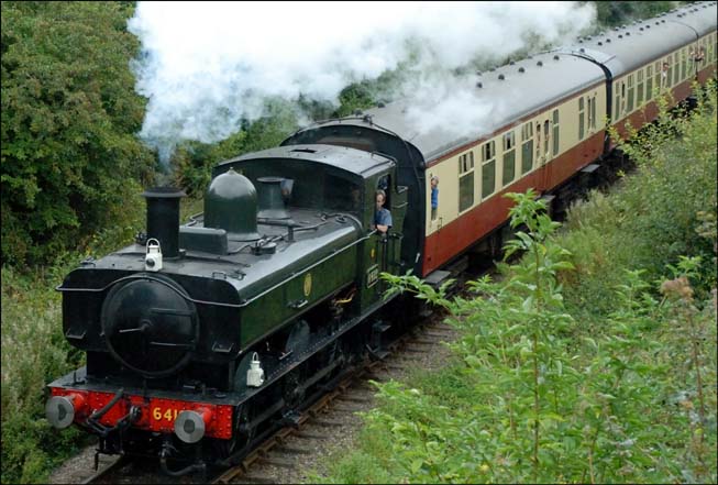 GWR 0-6-0T 6412 on a train for Wansford at Caster
