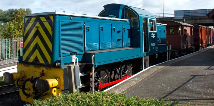 9529 in BR blue on a freight train
