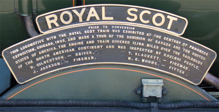 The name plate of Royal Scot 46100 when it was at the NVR