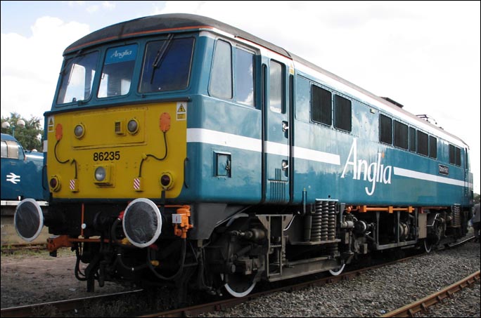 Anglia class 86235 at  Norwich Station in 2005.  