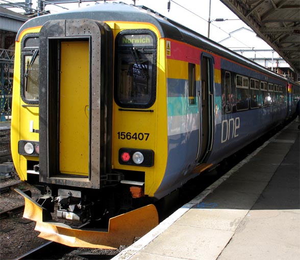 One class 156407 at Norwich station 