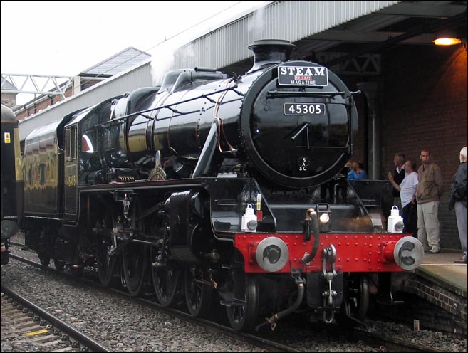 LMS Class 5MT 4-6-0 no 45305 running round its train at Nuneaton in 2005