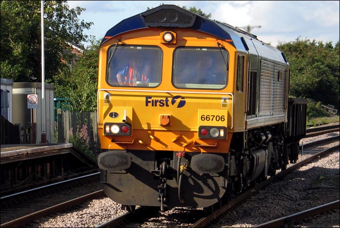 First GBRf class 66706 into Oakham Station 