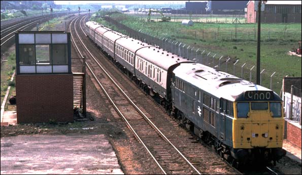 Class 31 past the site of Walton station 