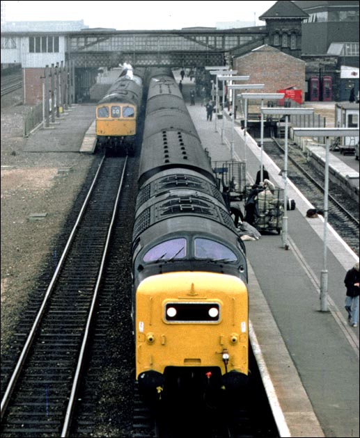 A Class 55 Deltic in platform 2 at Peterborough