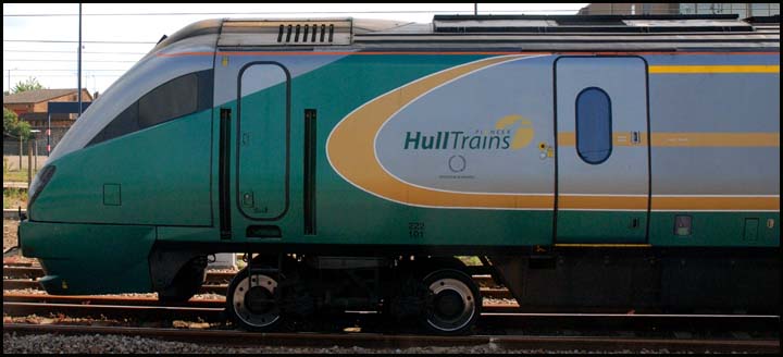 Hull Trains 222101 at a signal on the down fast at Peterborough station in 2008