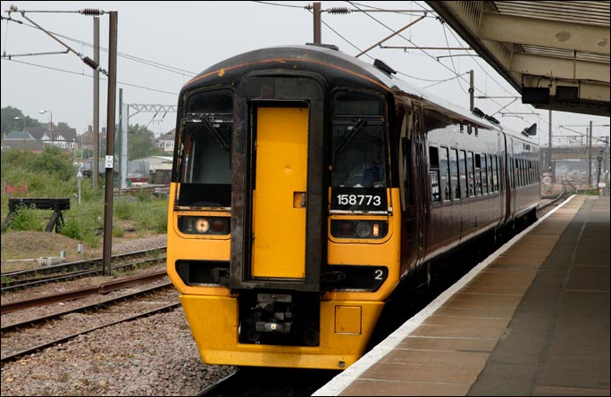 Class 158773 into platform 5 at Peterborough 