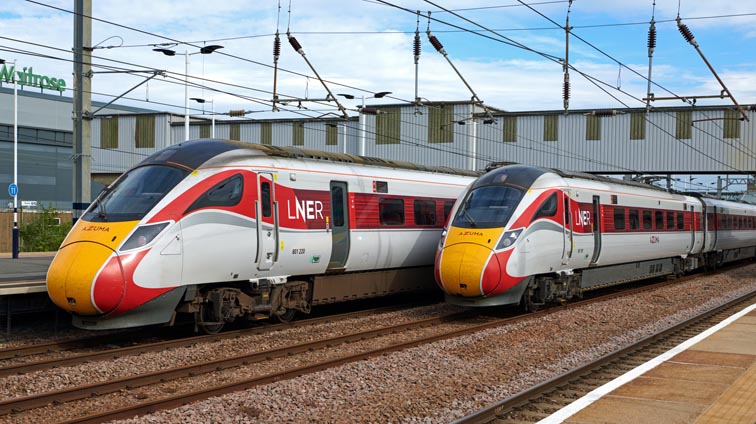 Two LNER Azuma's at Peterborough station 16th of June 2022