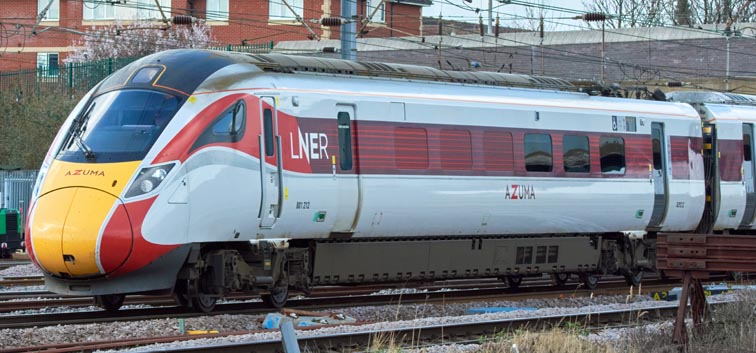 LNER Azuma 801212 coming into Peterborough station on the 18th of March in 2022