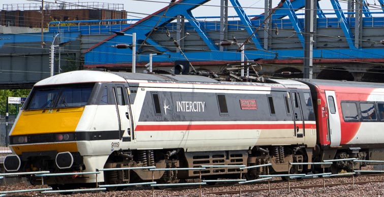 LNER class 91117 Bonds Green Intercity Depot 1977-2017 at Peterborough on the 6th of May.