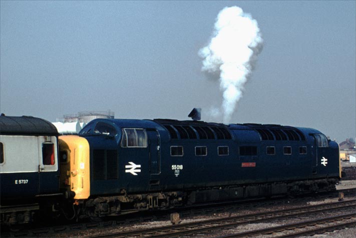 Class 55018 in platform 4 at Peterborough