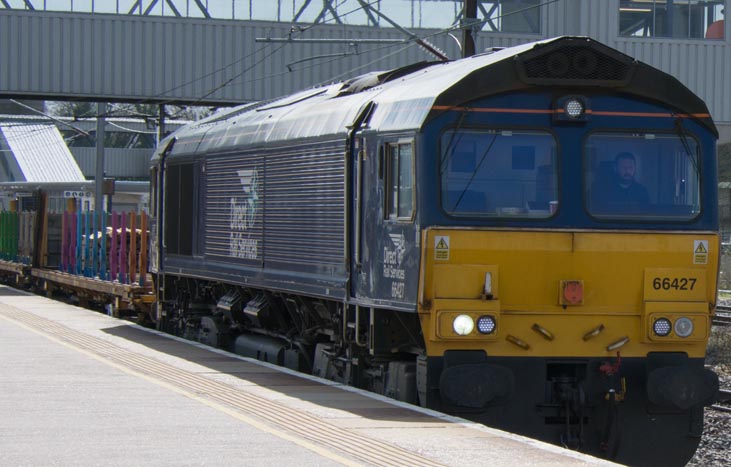 DRS class 66427 in platform 5 at Peterborough 