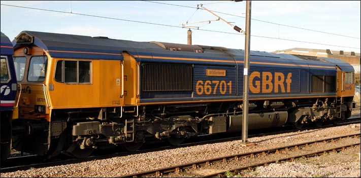GBRF class 667701 in the goods loops at Peterborough on the 26th November in 2009 
