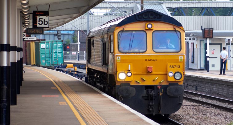 GBRf class 66713 in platform 5b at Peterborough station 