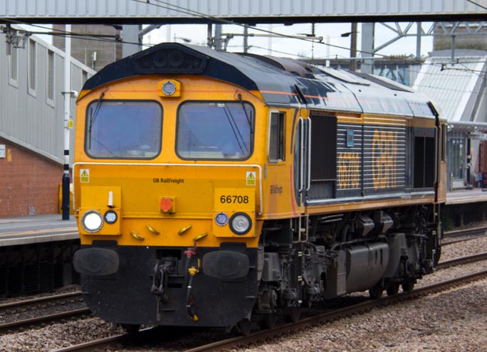GBRf class 66708 on the down fast light engine on the 29th August in 2019