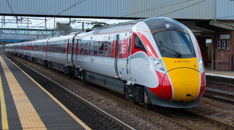 LNER Azuma on the down fast on the 15th of June 2019