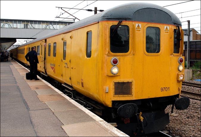 Network Rail Test train has DBSO number 9701 as it waits in Peterborough station