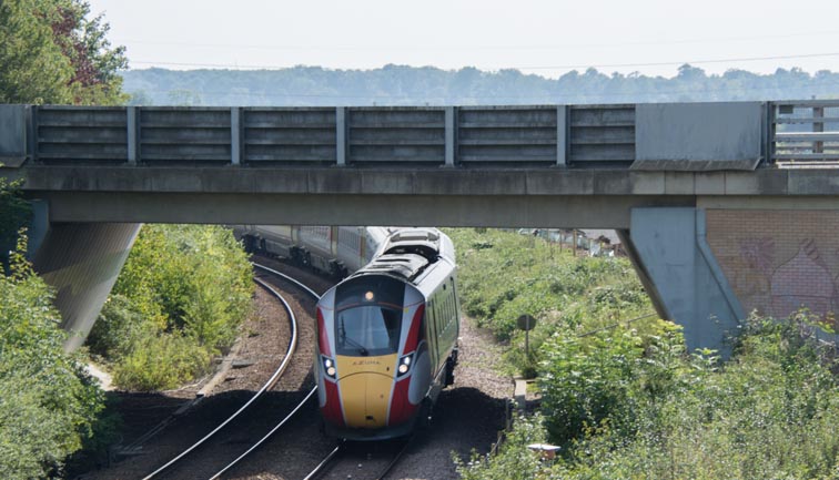LNER Azuma is being divered on to the  Spalding line is under A15 dual carriage way road bridge 