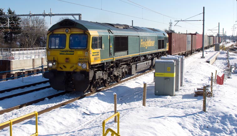 Freightliner class 66571 at Werrington  on the 25th January 2021.