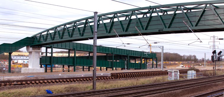 The new footbridge with the ECML this side January 2020.