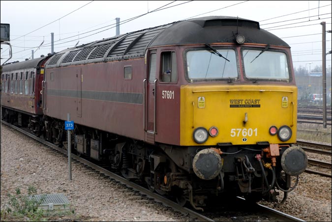West Coast Trains Class 57601 at the rear of the the Spitfire Tours "The Royal Scots Grey"